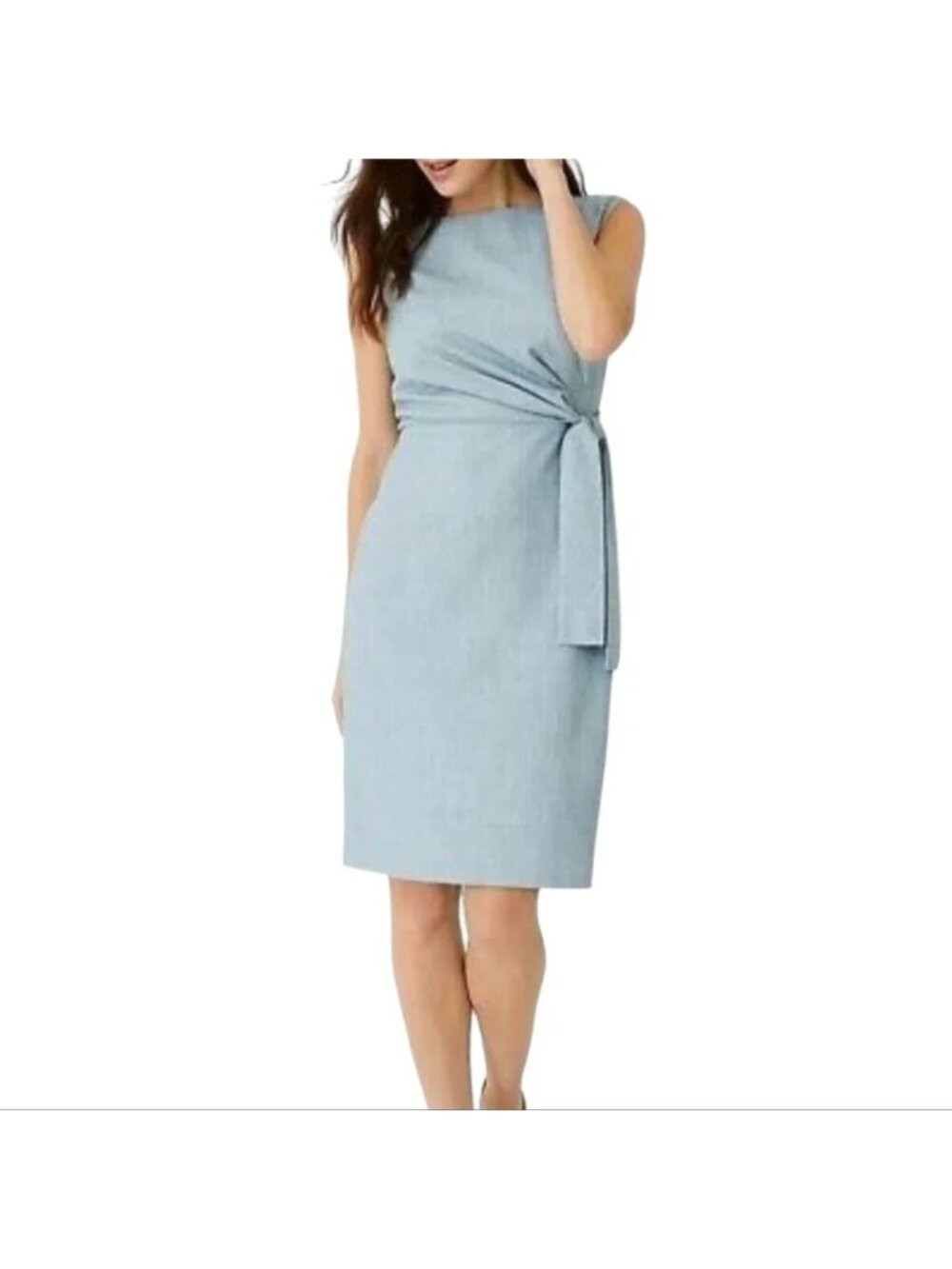 Ann Taylor Women's Tie Waist Sheath Dress Size 18 Cross Weave Dusty Willow Green